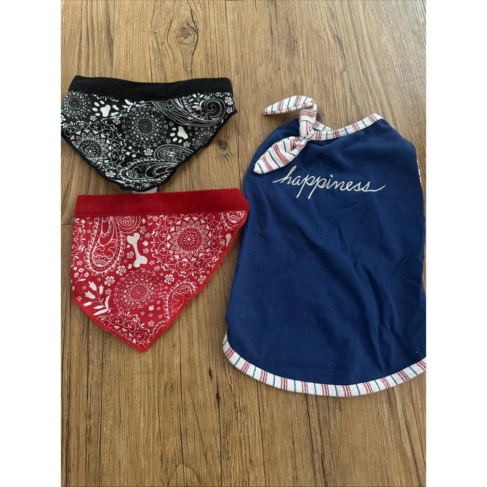 Dog Clothes Lot Bandanas And Shirt Size Medium 3 Total Cute Trendy